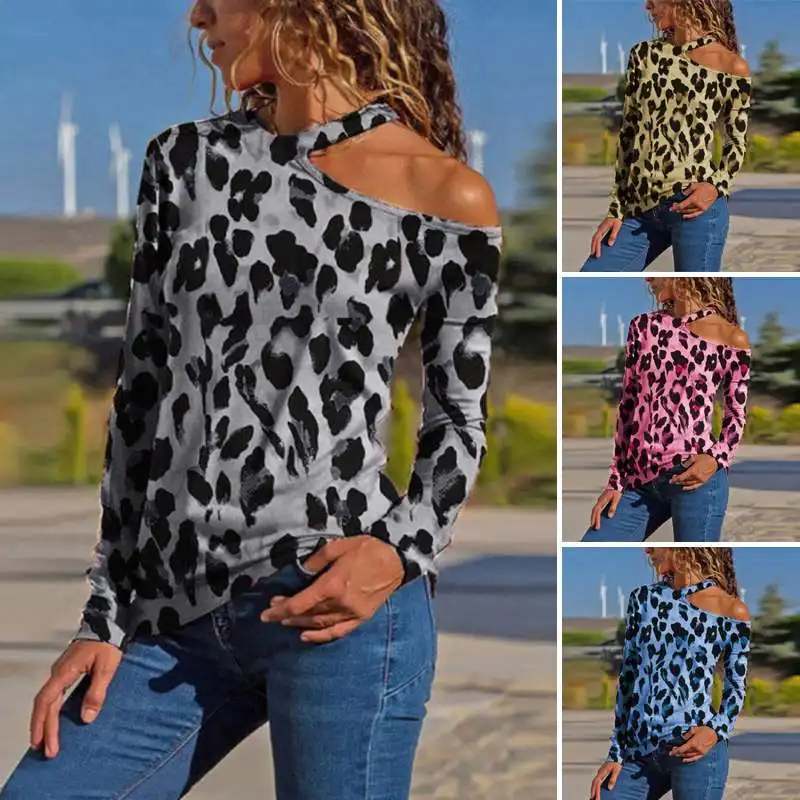  VONDA Women Bohemian Tops Leopard Shirts 2019 Sexy Long Sleeve Shirts Oblique Collar Print Party To