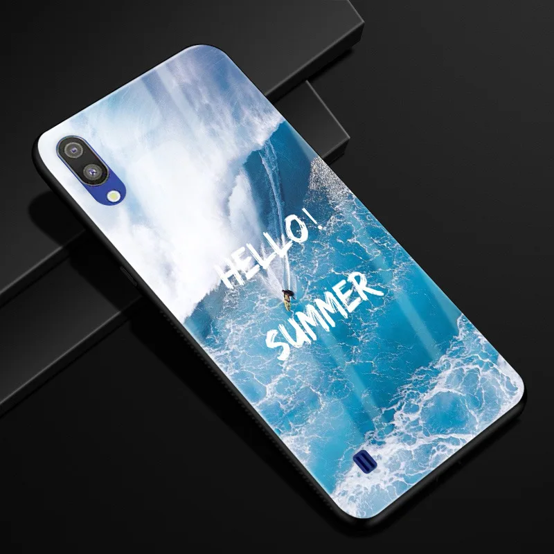 41 Для samsung Galaxy M10 чехол из закаленного стекла, чехол для телефона, черный ТПУ, бампер для samsung M10 M 10 M105F M105, стеклянная крышка - Цвет: 41