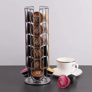 

360 Rotating Metal Coffee Pod Holder 24 Cups Plating Stand Coffee Storage Rack Stand Storage Shelves For Dolce Gusto Capsule