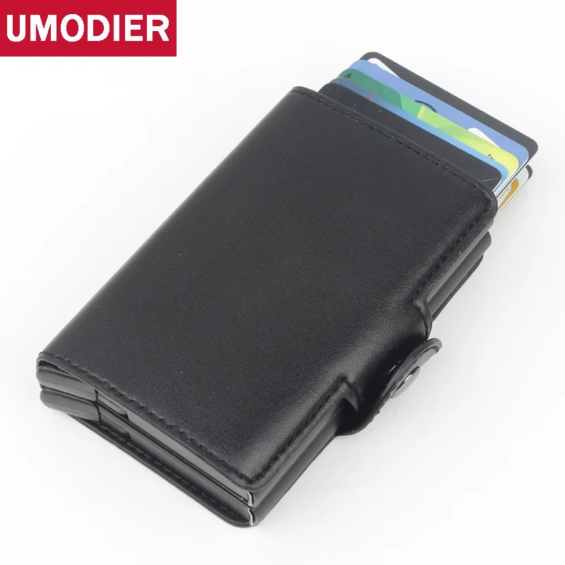 

UMODIER Men and Women RFID Credit Card Holder PU Leather Slim Wallet Double Box Aluminum CardHolder Small Antimagnetic Purse