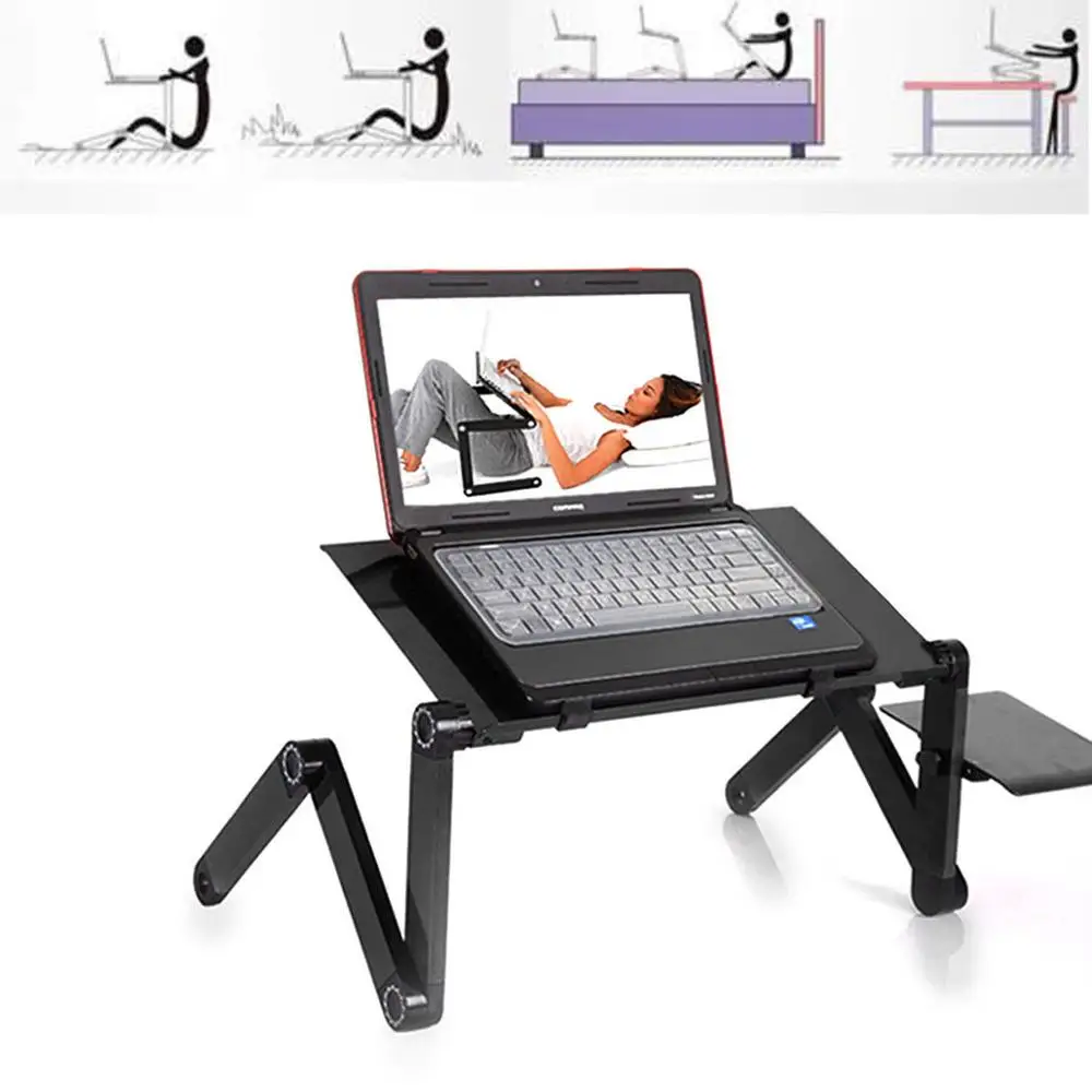 

Adjustable Folding Laptop Table Black Lap Desk Bed Computer Tray Stand Assembled Portable for Home Or Office