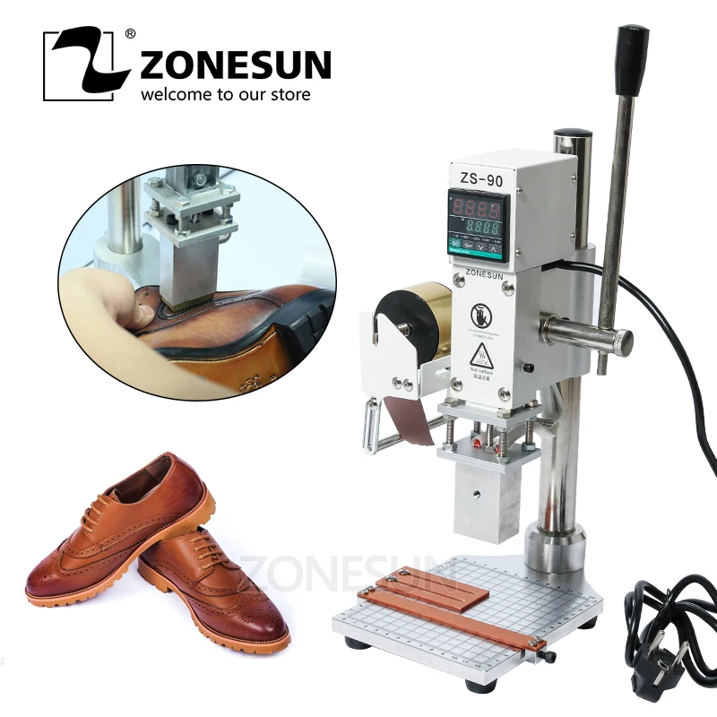 ZONESUN Горячая фольга тиснения тиснение логотипа торговой марки руководство Bronzing машина для Finshed кожаная обувь тепло холодной прессования