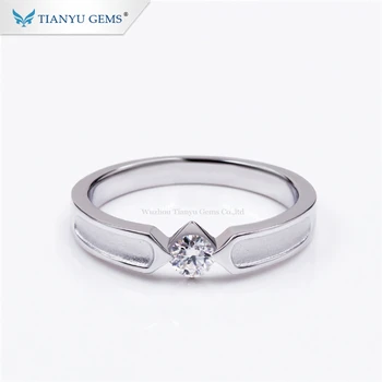 

Tianyu gems solitaire sterling silver simple rings single moissanite stone party engagement man ring