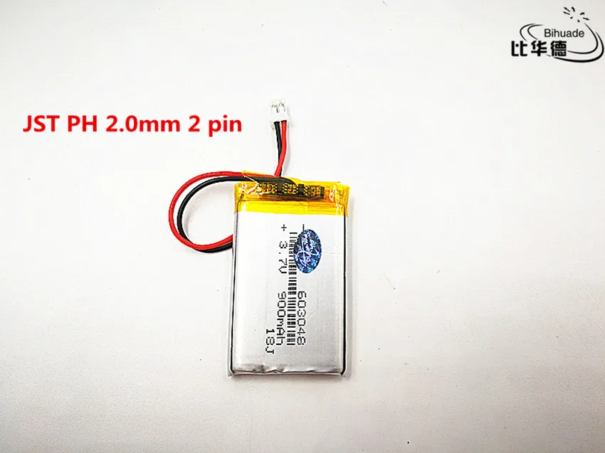 10 шт./лот JST PH 2,0 мм 2 pin хорошего качества 3,7 V, 900 mAH, 603048 полимерный литий-ионный/литий-ионная аккумуляторная батарея для игрушка, портативное зарядное устройство, gps, mp3, mp4