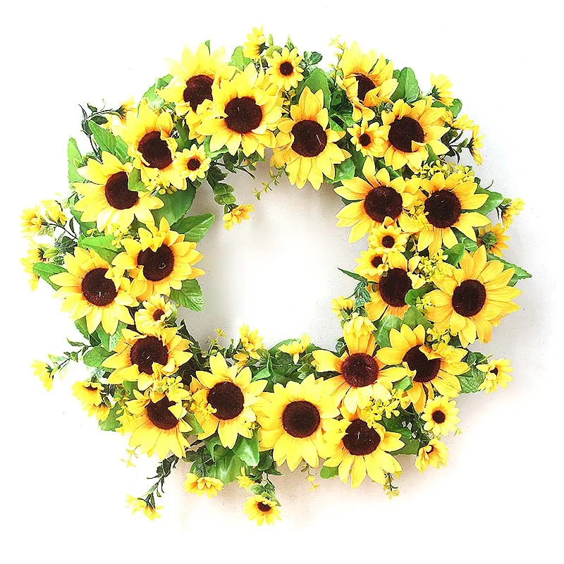 

48cm Artificial Sunflower Wreath Door Wall Window Hanging Artificial Flower Garland for Home Garden Christmas Wedding Decoration