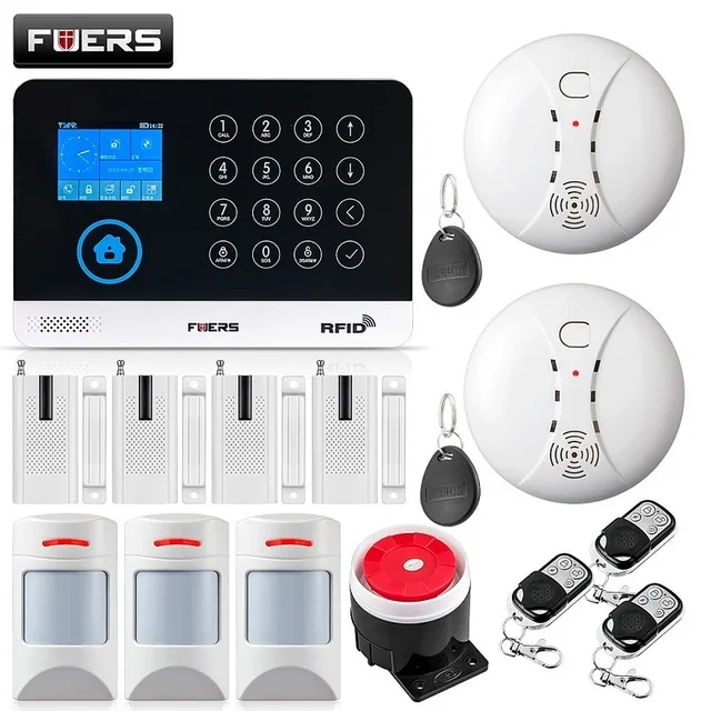 FUERS WG11 Wi-Fi GSM беспроводная домашняя бизнес охранная сигнализация Система управления приложением сирена RFID детектор движения PIR датчик дыма - Цвет: Kit 3