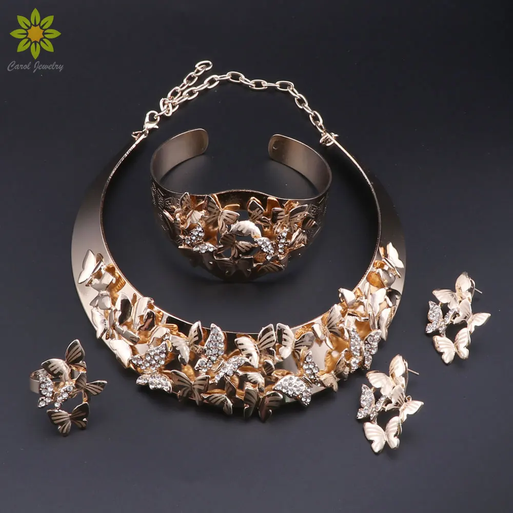 

2018 New Arrival Nigerian Wedding African Beads Jewelry Set Brand Woman Fashion Dubai Gold Color Jewelry Set Wholesale Design