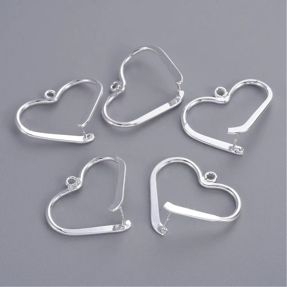 

5pcs Heart Silver Color Brass Pinch Bails Ice Pick for Jewelry Making DIY Findings Nickel Free 26x22x1.5mm hole: 1.2mm