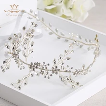Bavoen Wedding Handmade Silver Hairbands Brides Korean Soft Rhinestone Tiara Headwear Crystal Hair Jewelry