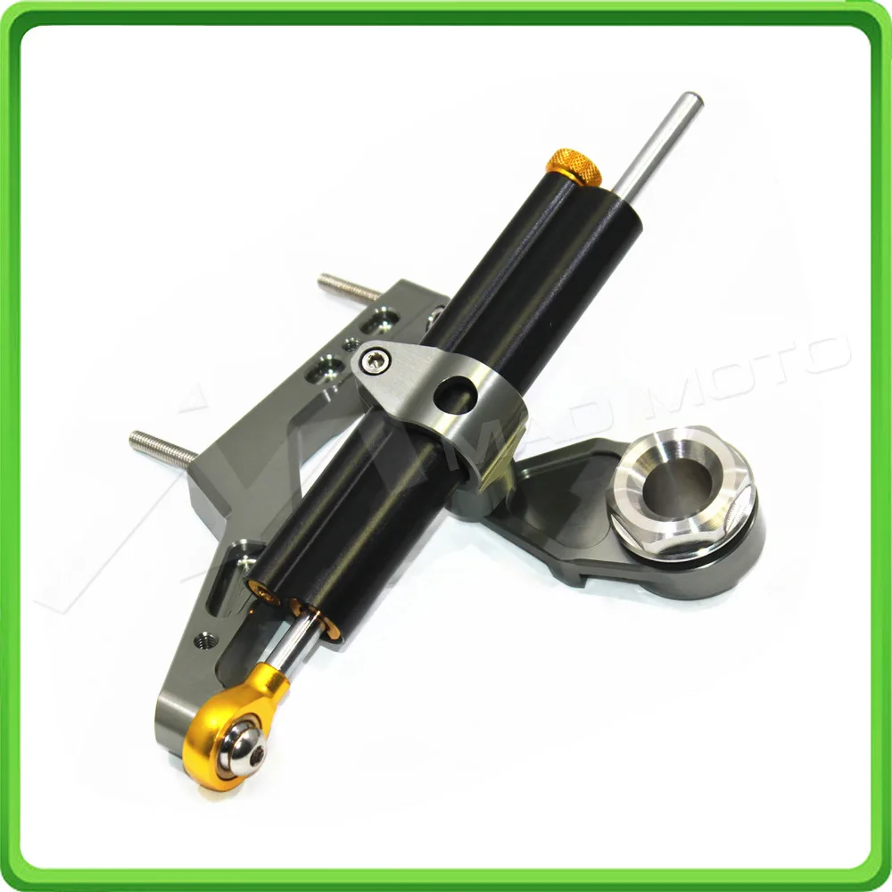 For Kawasaki Ninja ZX-6R ZX6R 636cc 2013 2014 2015 2016 2017 Steering Damper Stabilizer & Bracket Mount Kit Black&Gray color (6)