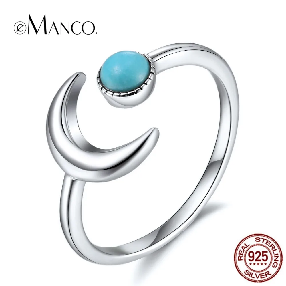 

eManco Wholesale 925 Silver Moon Cuff Rings Size 7 Blue Stone Lovers Wedding Magical Charming Rings New Arrival Gifts