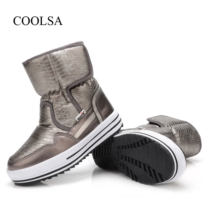

COOLSA Women Winter Warm Non-slip Waterproof Snow Boots Rubber Sole Round Toe Snow Boots Women Mid-Calf Flat Snow Shoes Big Size