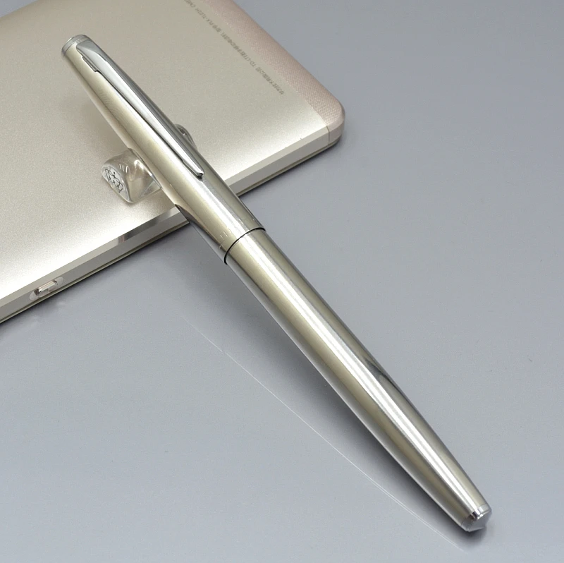 Jinhao 911 серебро из нержавеющей стали, авторучка с 0,38 мм канцелярские принадлежности, офисный дополнительный тонкий наконечник, металлическая чернильная ручка для письма