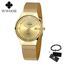 WWOOR Free gift Mens Watches Top Brand Luxury Waterproof Sports Date Ultra Thin Dial Quartz Watch Men Casual Relogio Masculino top luxury brand wwoor men s ultra thin watches men casual gold mesh band quartz watch waterproof wristwatch relogio masculino