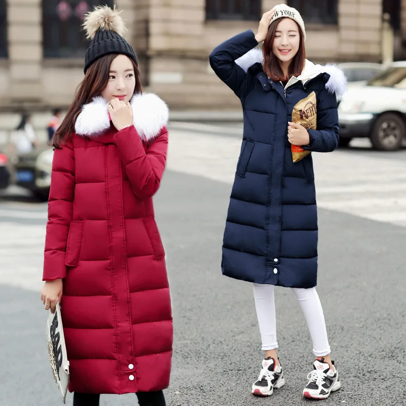 

2016 new autumn and winter Korean large  knee long slim size thick cotton padded clothes woman