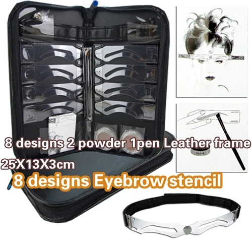 

Permanent Makeup Eyebrow Stencil Kits 8 Design 1 Pen 2 Powder & Leather Frame Hot