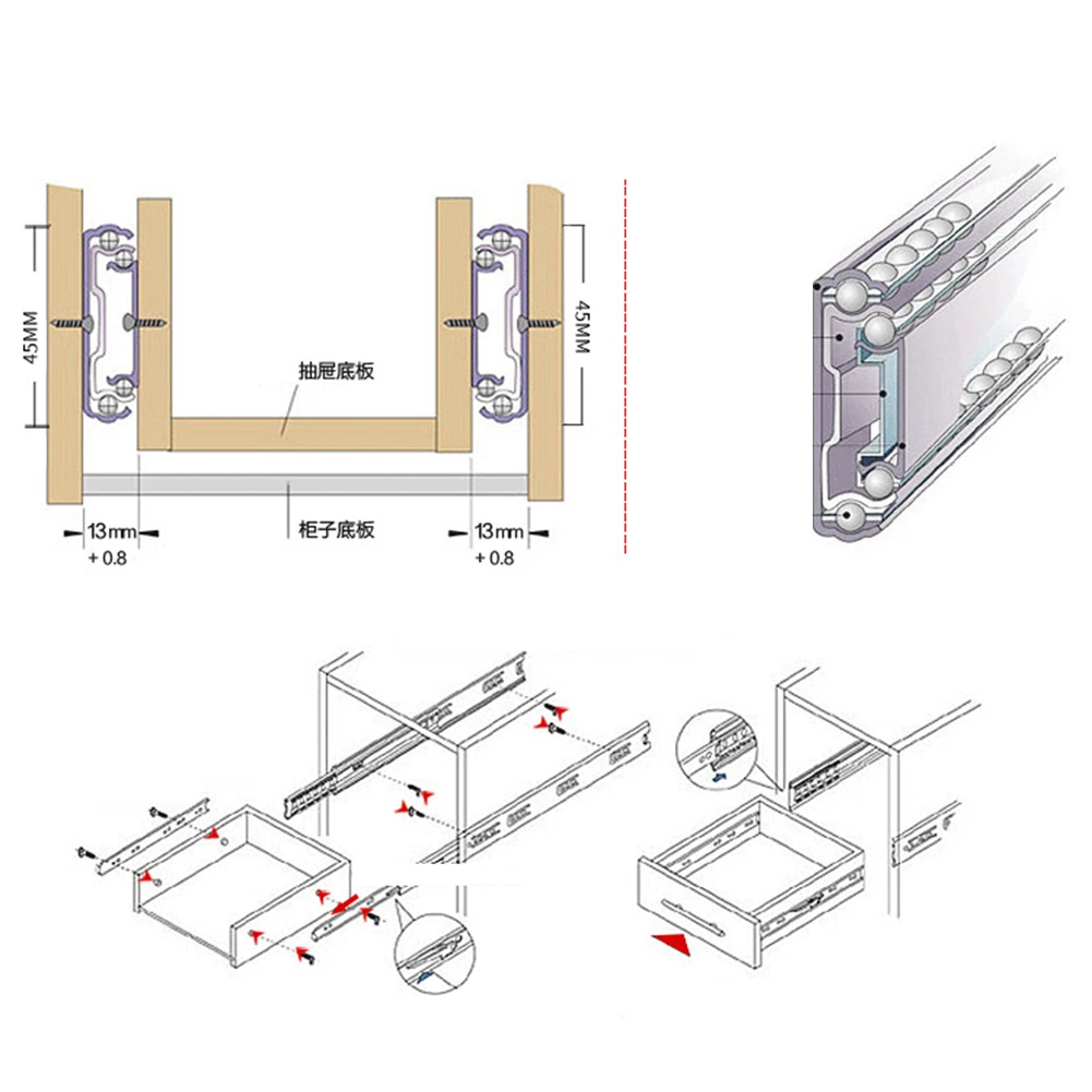 Направляющая для ящиков, направляющая, фурнитура для мебели, проскальзывание