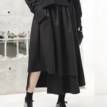 Cakucool осень зима Асимметричная дизайнерская юбка из плотного флиса японский черный готический миди длинные юбки Новинка Бохо юбка макси