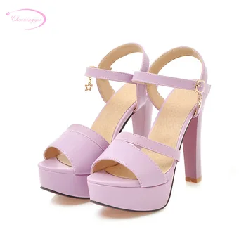 

Chainingyee party style sexy peep toe summer sandals fashion metal decoration belt buckle platform high heels women's shoes