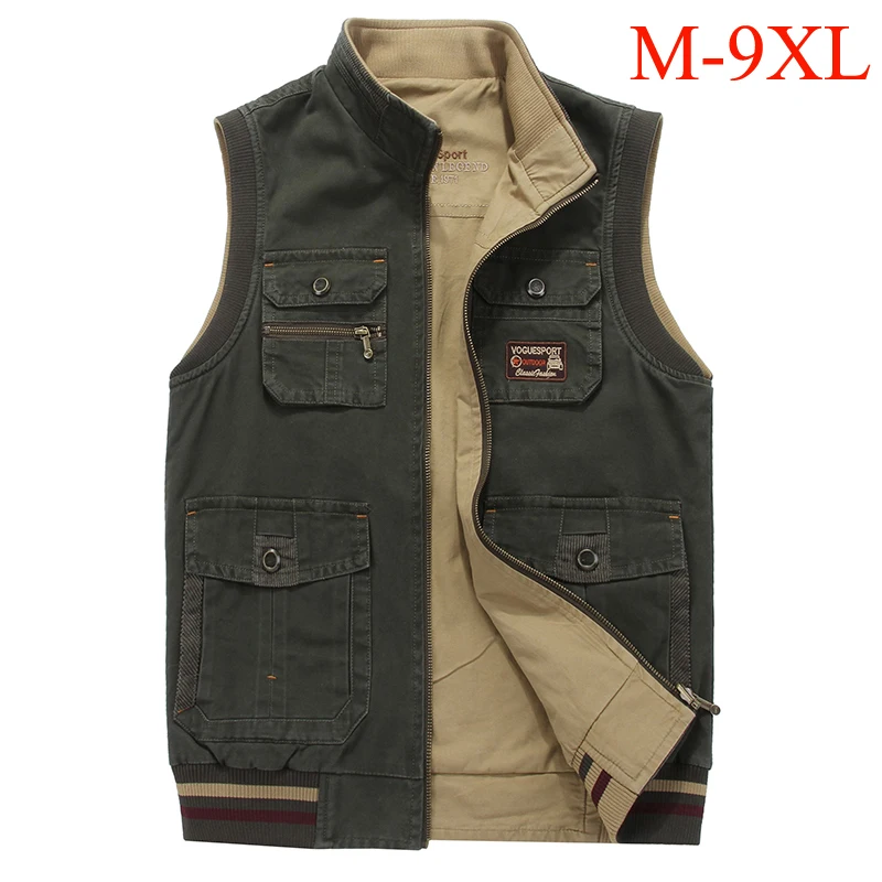 

Extra large size M-9XL men's vest both size wear multi pockets tactical army vest men colete masculino photographer waistcoat