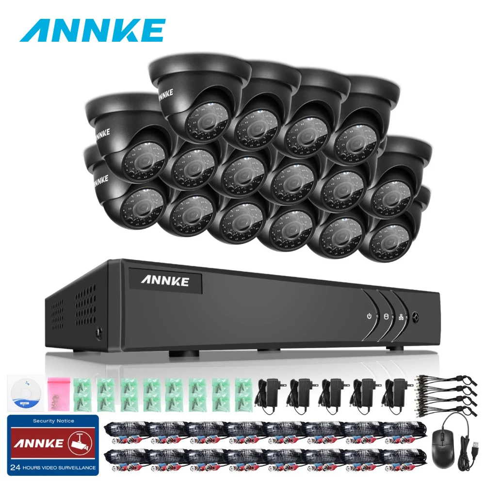 

ANNKE DVR Kits 16CH 1080N HD CCTV DVR 16PCS 720P 1500TVL IR Outdoor Weatherproof Security Cameras CCTV Surveillance kit HDD
