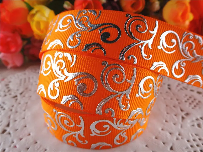 

New arrival 7/8" (22mm) silver foil grosgrain ribbons orange ribbon hair accessories 5 yards SD1125
