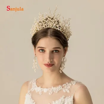 

Stunning Beaded Tiaras and Crown for Bridal Wedding Headwear Gold Hair Jewelry Women Headwear dekoracje weselne H292