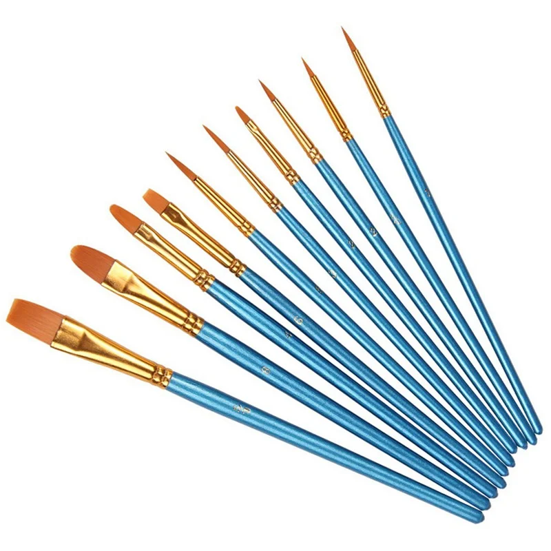 

10 Pcs/lot Paint Brush Pearly Blue Brush Nylon Hair Combination Watercolor Brush Art Tool Set Professional Painting Pen