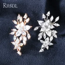 RAKOL модный белый золотой цвет кубического циркония цветок форма шпильки Комплект сережек для женщин модные свадебные украшения на свадьбу, годовщину