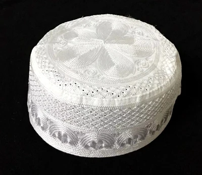 

Plain round Arabian Muslim boy white prayer hats caps Size 54