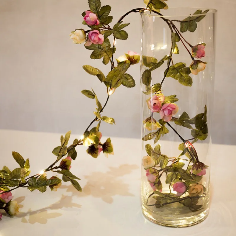 

2m 20LED Twine Leaf Rattan Light Artificial Flower String Battery Powered for Rustic Wedding Holiday Party Event Decor