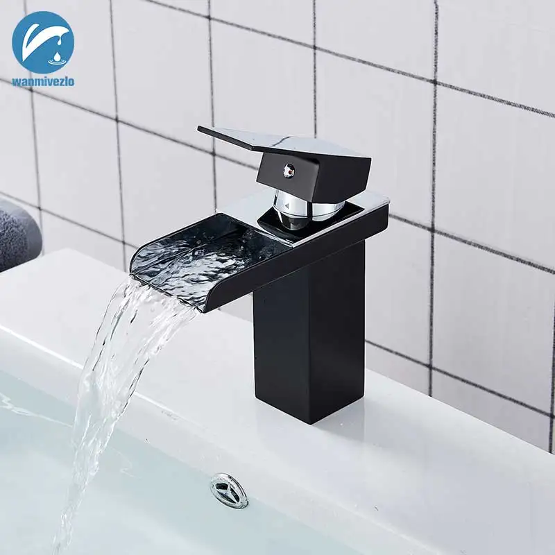

Chrome Deck Mount Waterfall Bathroom Sink Faucet Basin Mixer Taps Single Lever Brass Cold Hot Water Mixer Tap Basin Washing Taps