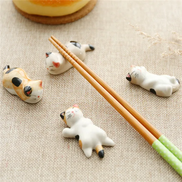 Cute Japan Lucky Cats Kitten Chopsticks Stand Rest Ceramic Figure Toys 6pcs - 11