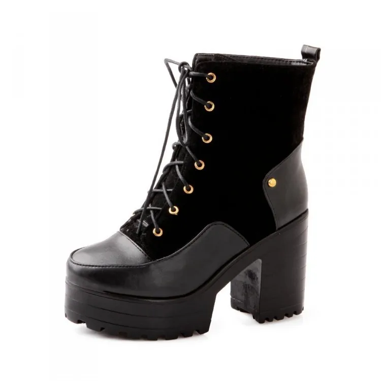 Cena GOXPACER jesień buty damskie botki wysokie buty na obcasie kobiety buty casual Martin buty mieszane kolor platformy Patchwork sznurowanie