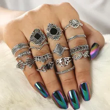 15pcs/Set Bohemian Vintage Women Mid Ring Set Flower Crown Rhinestone Joint Knuckle Nail Ring Set for Women Jewelry Gift 15pcs/Set Bohemian Vintage Women Mid Ring Set Flower Crown Rhinestone Joint Knuckle Nail Ring Set for Women Jewelry Gift