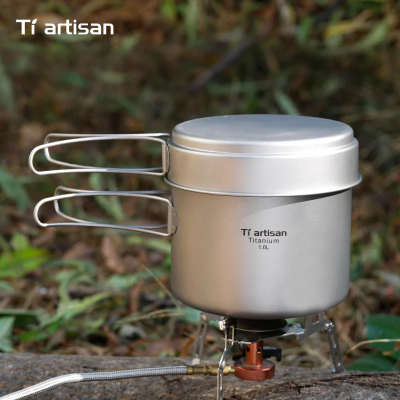 Tiartisan Pure titanium1.6L pot set folding portable cooking Pot and multi-function outdoor camping Cookware Ta8318TI