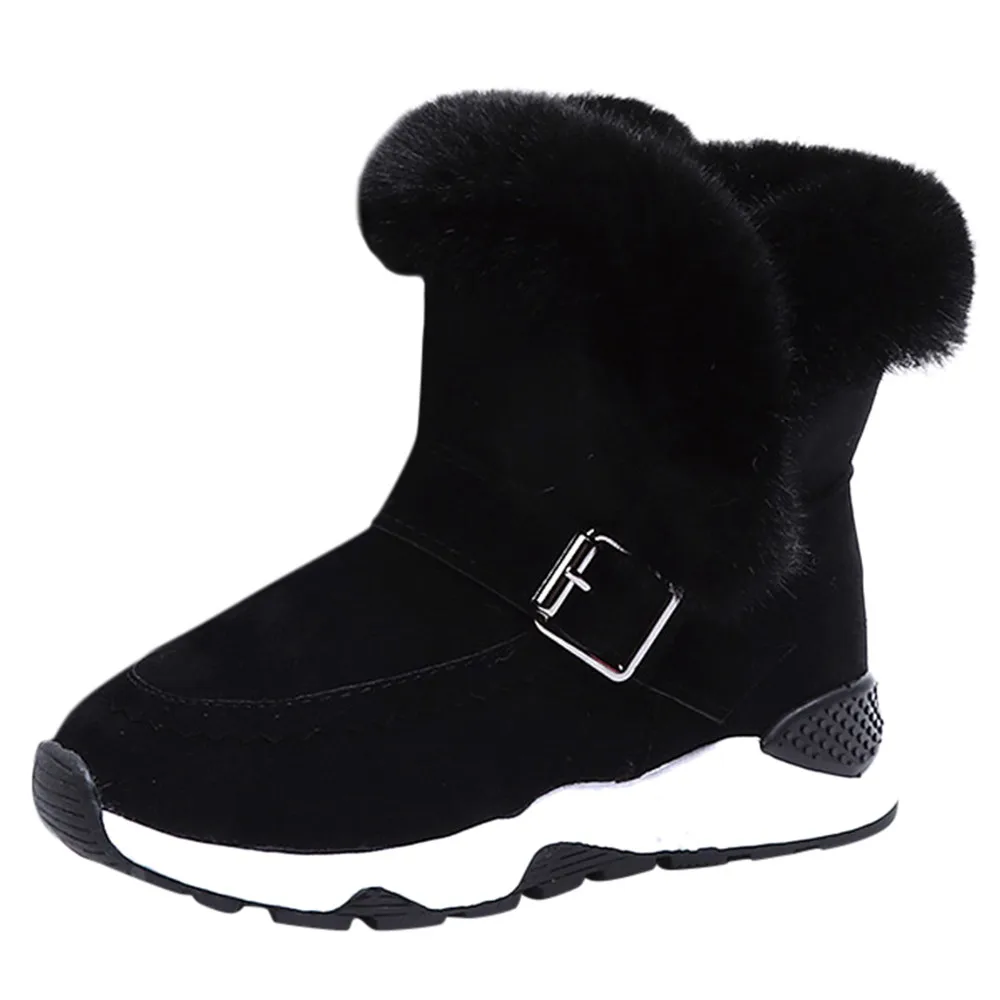 Детская обувь; новые модные зимние мягкие ботинки для малышей; меховые зимние ботинки из флока; теплые мягкие ботинки; нескользящая обувь для детей - Цвет: Черный