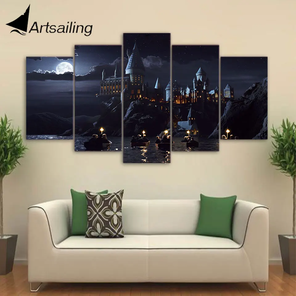 

HD Print 5 piece canvas art Harry Potter poster School Hogwarts Castle modular Paintings movie posters 2018 dropshipping ny-6267