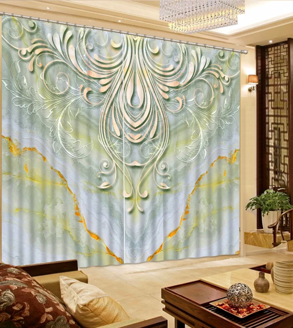 

colorful Marble flower pattern blue 3D Photo Printing Blackout Curtains For Living room Bedding room Hotel Drapes Cortinas