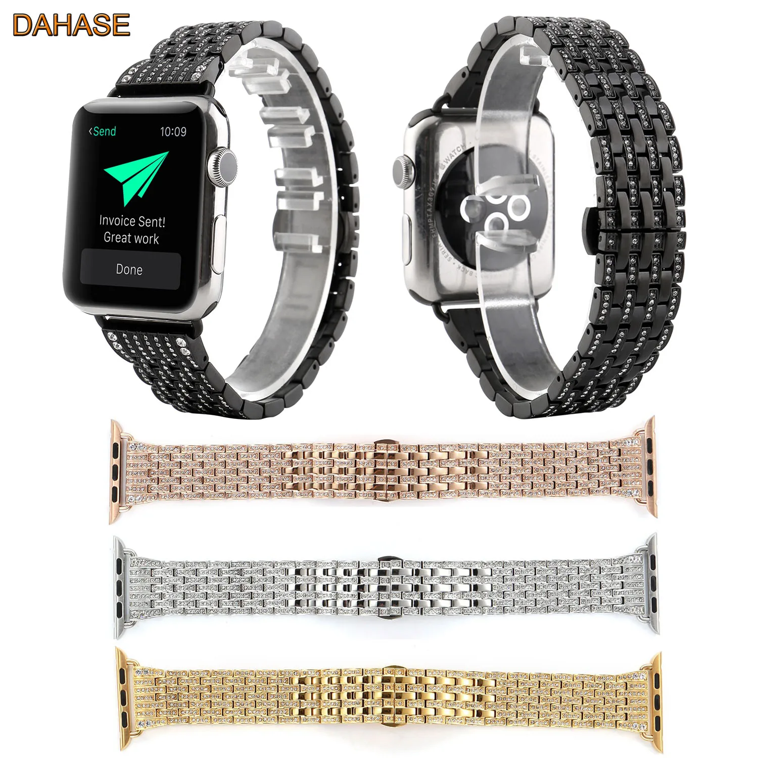 DAHASE Bling Crystal Stainless Steel Watchband for iWatch Strap Diamond