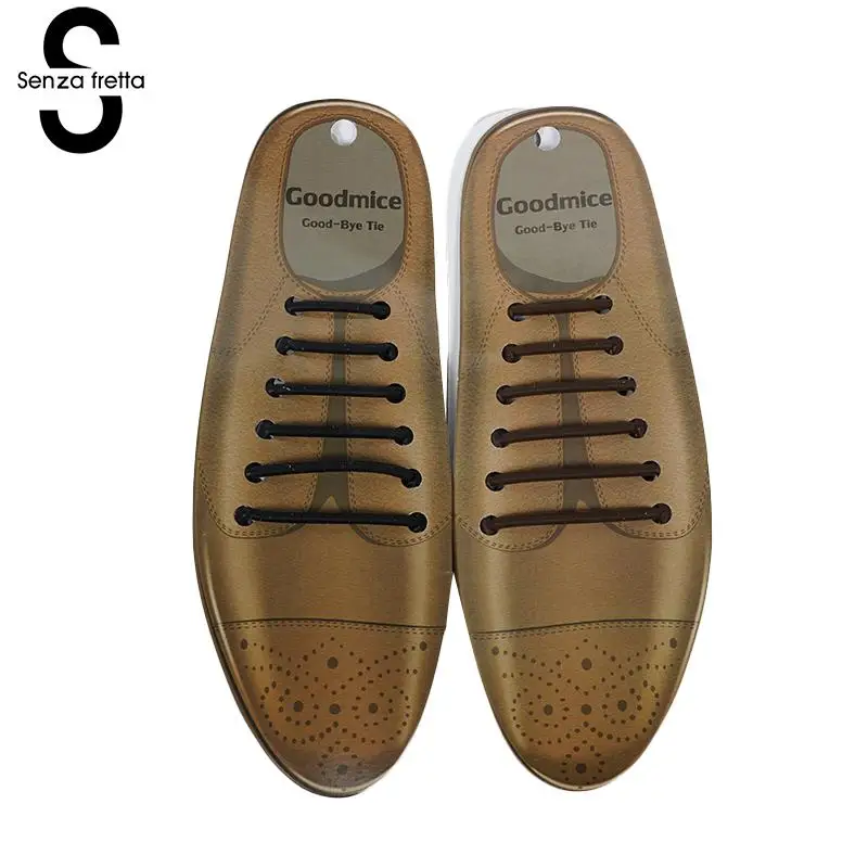 

Senza Fretta 12PCS No Tie Silicone Shoelaces Women Men Black Brown Leather Boots Shoe Laces Elastic Strap Business Shoes Strings