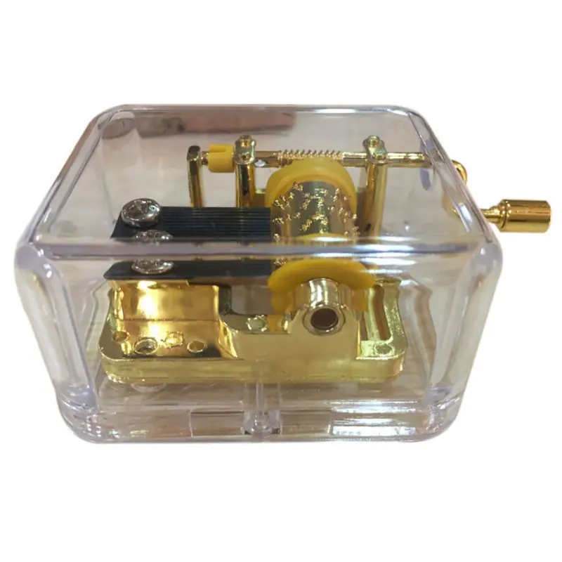 Castle In The Sky/Let It Go/You Are My Sunshine 18 note Acrylic Clear Gold Hand Cranked Gurdy Musical Mechanism Music Box
