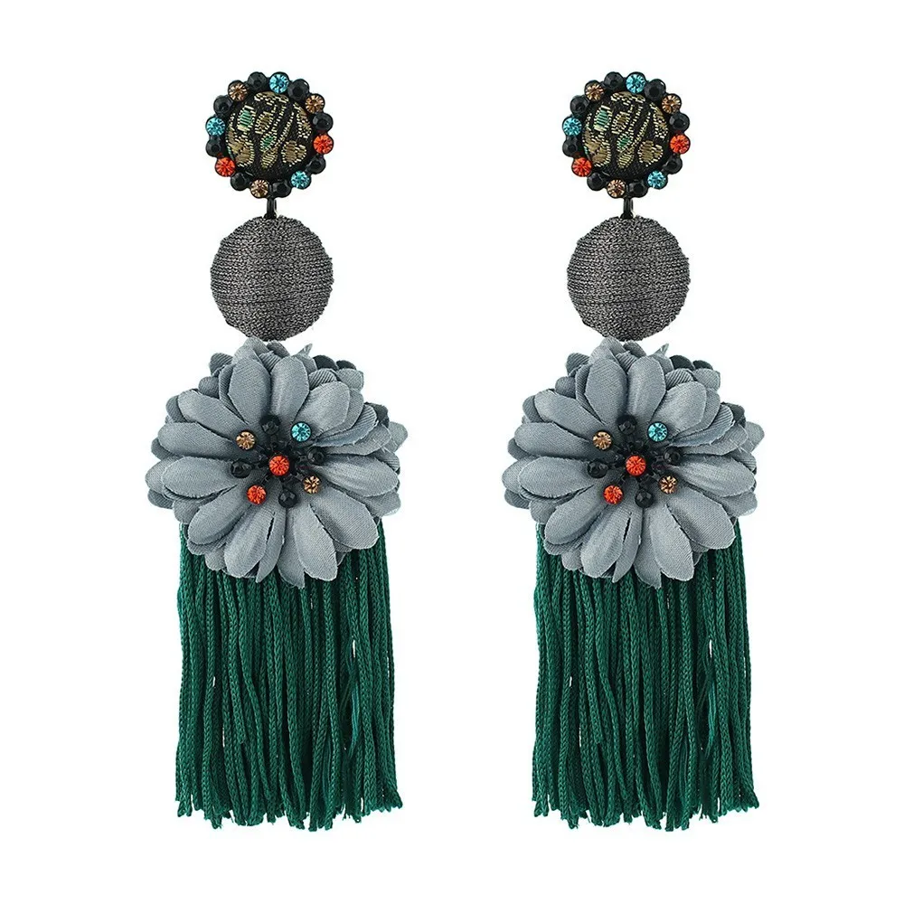 JOUVAL, цветные длинные серьги с бахромой в форме цветка для женщин, элегантные Висячие серьги-капли, стразы, этнические летние ювелирные изделия