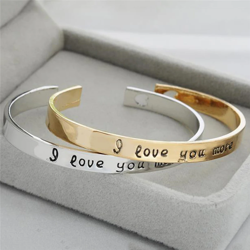

I Love You More Letters Bracelets Couples Opening Fashion Adjustable Cuff Bangles Gift bijoux Pulseras for Silver/Gold Hot Sale