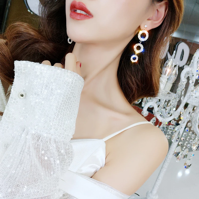 

2019 New Arrival Alloy Trendy Round Women Dangle Earrings Circle Korean Long Style Korean Jewelry Fashion Female Gift
