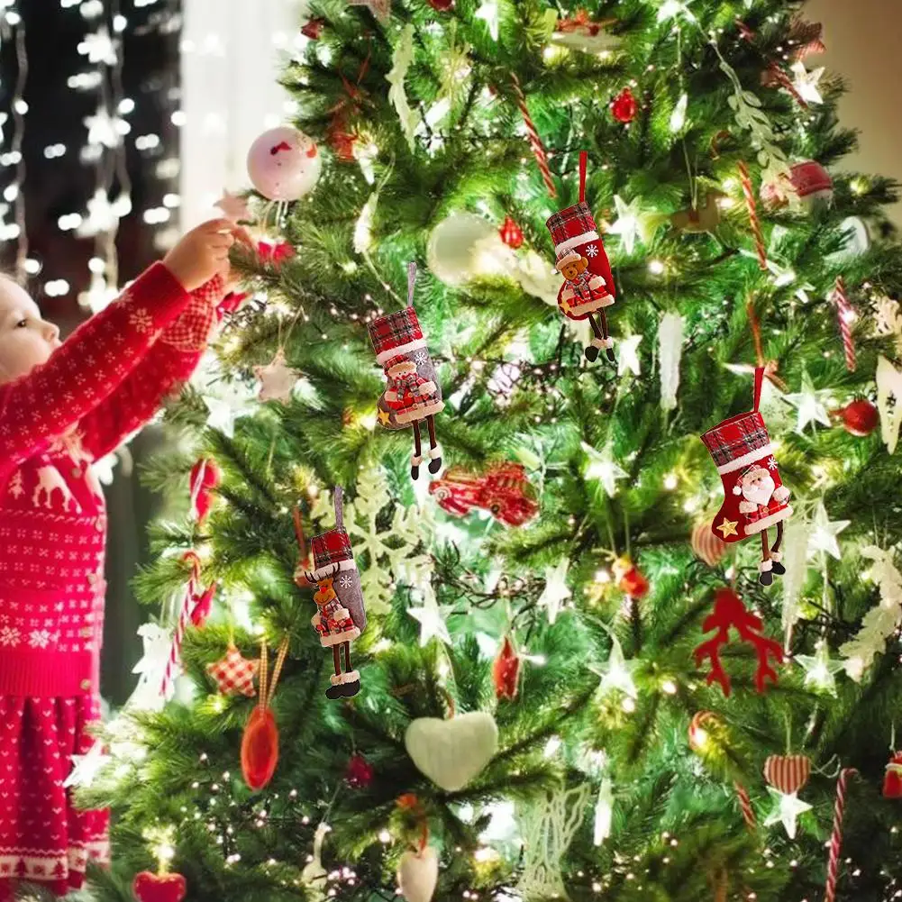 Рождественские чулки; носки санта-клауса; подарочная сумка с изображением героев мультфильмов; рождественская елка; висячие украшения с изображением снеговика, оленя, камина