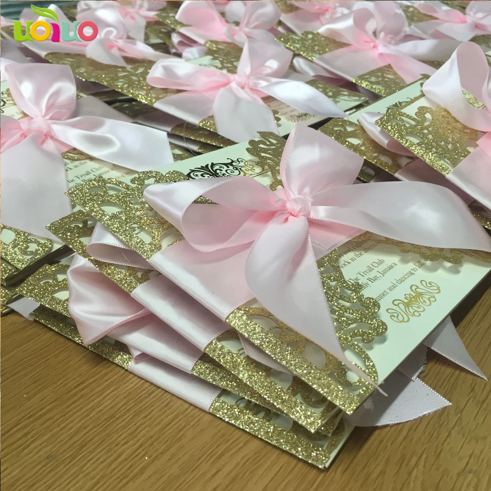 

10pcs Wedding Invitation Card with customize ribbon,no insert ,no envelope
