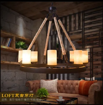 

loft Industrial Iron marble candle pendant light retro hemp Club Restaurant personality decorative hanging lighting