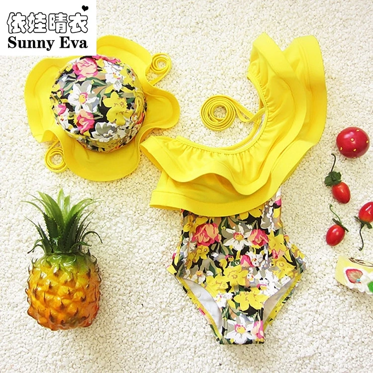 sunny eva one piece swimsuit floral swimming suit for kids children girl bathing suits clothes kids swimwear with swimming cap