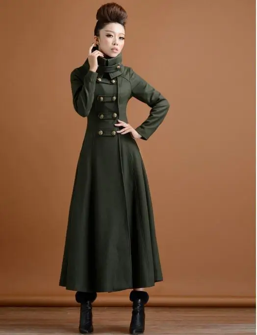 

winter women double breasted woolen overcoat ultra long coat paragraph outerwear slim elegant military wind